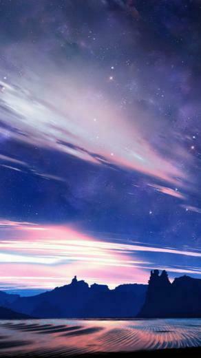 Fantasy Shiny Sky Over Plain Mountains iPhone Wallpaper