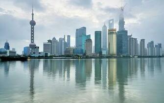 China Shanghai City Skyline Clouds Oriental Pearl Tower Wallpaper