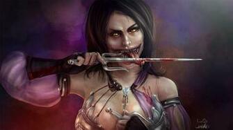 Game Sensuality Sensual Sexy Woman Girl Mileena Cutting Tongue
