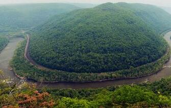 Wallpaper Usa West Virginia Forest Mountain River Railway Haze