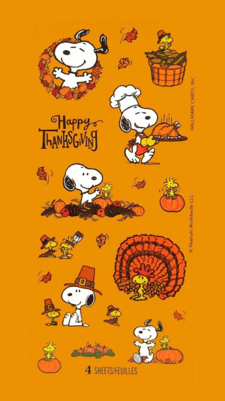 Snoop And Friends Thanksgiving Stickers Are On An Orange Background Wallpaper