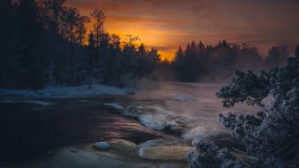 Dark Winter Lake Sunlight 4k Wallpaper HD Nature