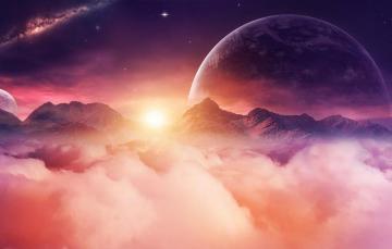 Wallpaper Space Universe Moon Sky Digital Mountains Stars