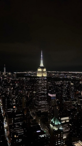 Empire Building Lit Up At Night In New York City Wallpaper