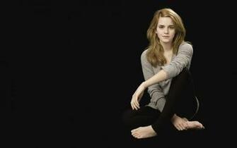 Watson Actress Barefoot Sitting Black Background Wallpaper