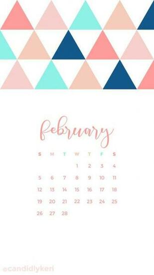 Pink Salmon Navy Blue Turquoise Triangle February Calendar