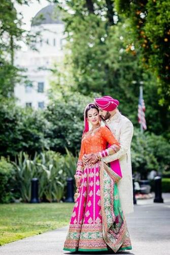 Sikh Punjabi Indian Bride And Groom Wedding Portrait