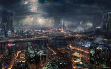 Futuristic City Cyberpunk Skyscrapers Dark Industrial Sci