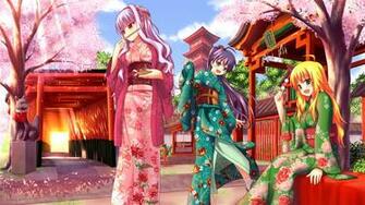 HD Kimono Sakura Gates Anime Girl Wallpaper