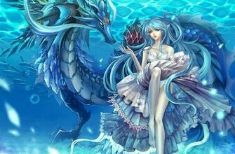 Dragons Anime Girls Underwater Wallpaper