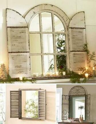 Wooden And Metal Window Mirrors Frames With Shutters