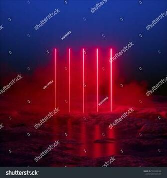 3d Render Glowing Vertical Lines Red Neon Lights Abstract
