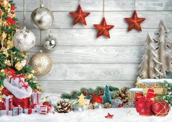 Amazon Christmas Backdrop Xmas Tree Gifts Red Star Silver
