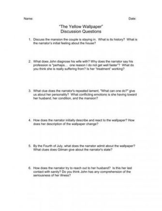 The Yellow Wallpaper Questions For Discussion Callahan