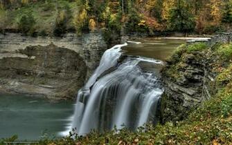 Wallpaper River Waterfall Autumn Landscape Desktop