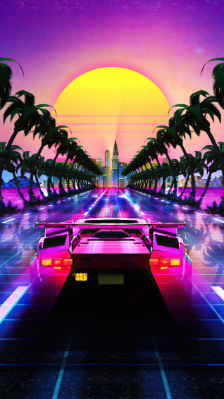 Synthwave Sports Car Lamborghini Retrowave Digital Art 4k