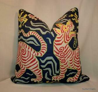 One Or Both Sides High End Clarence House Tibet Print Navy