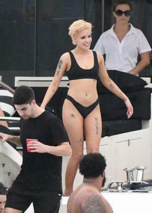 Halsey In Black Bikini On A Yacht Miami