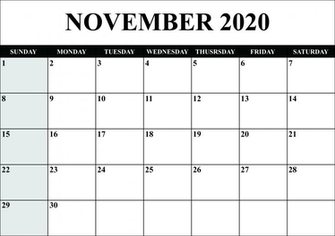 November Calendar Pdf Word Excel Printable Template