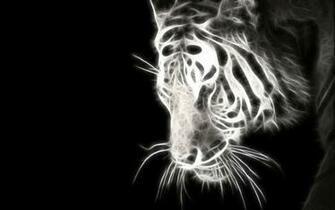 Black Fractual Tiger In White Animals Cats HD Desktop Wallpaper