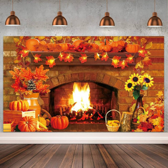 Fall Thanksgiving Decoration Fireplace Backdrop