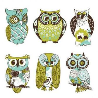 Cute Cartoon Owls Wall Decal Set Green Owl Stickers For Your Kids