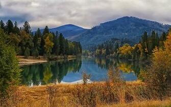 Trees Forest Mountains Sky Clouds Autumn Fall Reflection Wallpaper