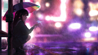 Umbrella Rain Anime Girl 4k Wallpaper HD