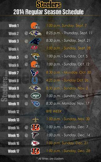 Pittsburgh Steelers Schedule Home And Away