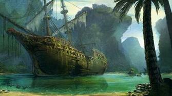Schooner Ship Sail Abandon Deserted Cove Beach