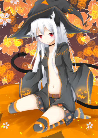 Witch White Hair Hat Staff Original Characters