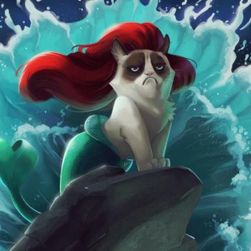 Wallpaper Cat Mermaid Cartoon Grumpy