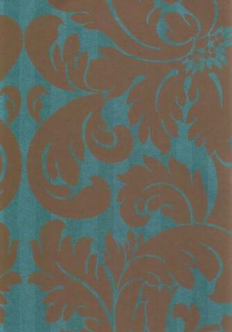 Wallpaper Brown Damask Design Printed On Shiny Turquoise