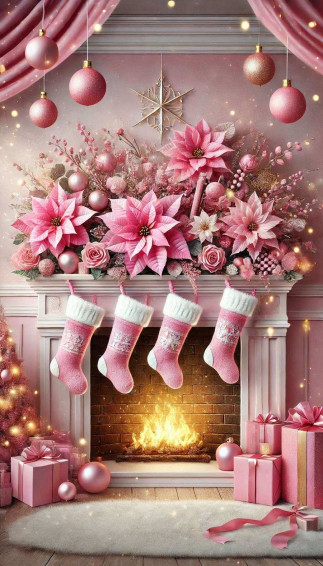 Pink Christmas Wallpaper With Winter Scenery