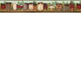 Green Main Street Wallpaper Border Rustic Country Primitive