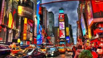 New York City Times Square Night Skyscrapers Shops