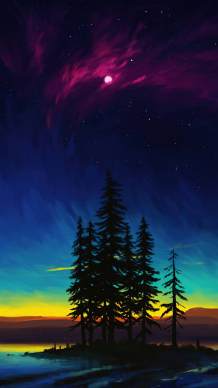 Sunset Moon Night Sky Landscape Scenery Digital Art Mobile