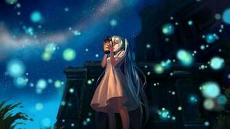Wallpaper Anime Girl Glow Lights Night Lamp