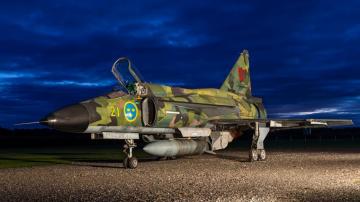 Image Fighter Aircraft Airplane Saab Jas Gripen Night