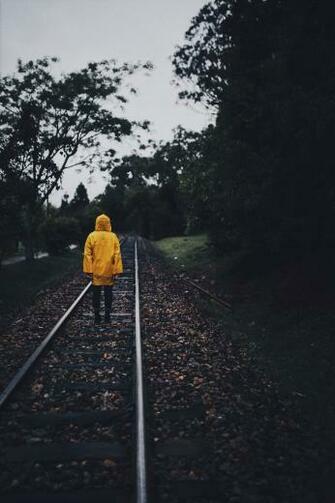Wallpaper Raincoat Man Railway Lonely