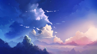 Experience The Serene Blue Anime Scenery Wallpaper