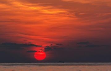 Wallpaper Sea Sunset Ship Red Sun The
