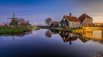 Netherlands Houses Evening Zaanse Schans Nature Wallpaper