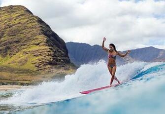 Surfing Ocean Girl Mountain R Wallpaper