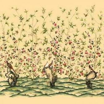 Dollhouse Miniature Wallpaper Oriental Garden In Yellow