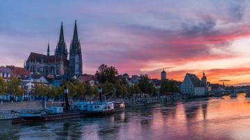 Image Germany Regensburg Riverboat Rivers Marinas Evening