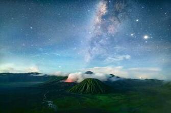 Wallpaper Bromo Volcano Java Tenger Night Milky Way