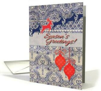 Wallpaper Navy Blue Coral Card Reindeer Silhouettes In