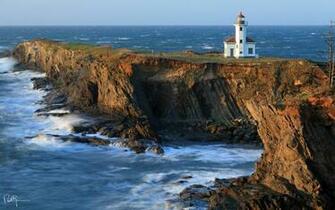 Lighthouse Coast Ocean Cliff Sea Shore Buildings Architecture
