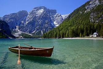 Boat Lake Spring Mountains Forest Trees Snow Wallpaper Background